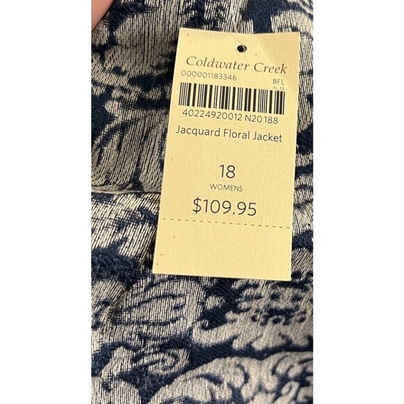 Coldwater Creek NWT Open Front Dress Jacket Business Sz 18 Blue & Gray Pattern - Picture 11 of 11